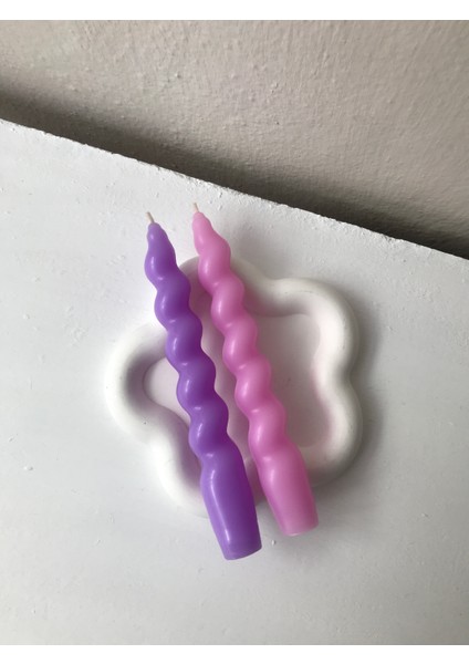 2'li Pembe-Mor Burgu Şamdan Mum Seti