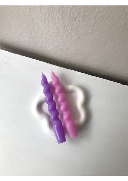 2'li Pembe-Mor Burgu Şamdan Mum Seti fırsatları