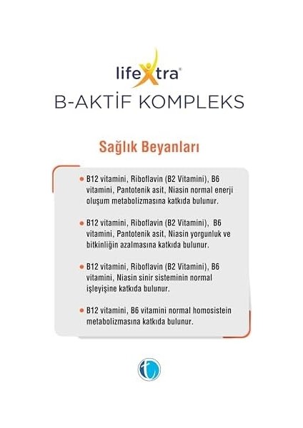 Lifextra B-Aktif Kompleks 60 Bitkisel Kapsül Metilkobalamin Metilfolat P5P R5P Inositol Biotin modelleri