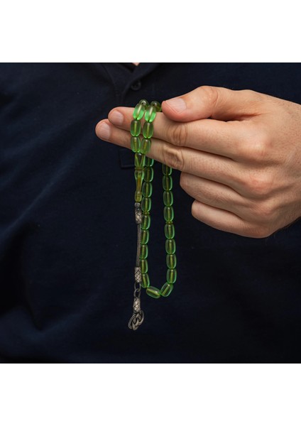 Gümüş Kazaz Püsküllü Kapsül Kesim Yeşil Sıkma Kehribar Tesbih modelleri