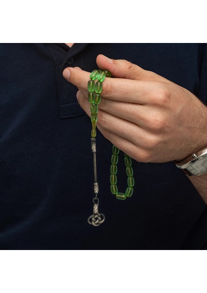 Gümüş Kazaz Püsküllü Kapsül Kesim Yeşil Sıkma Kehribar Tesbih fırsatları