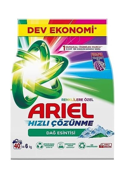 Ariel Dağ Esintisi Renklilere Özel 6 kg Hızlı Çözünme Toz Çamaşır Deterjanı fiyatları