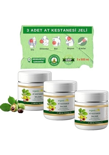 Organicsun At Kestanesi Balsamı Jeli 500 ml x 3 Adet Kas ve Eklem Besleyici Masaj Kremi