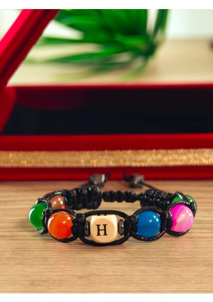 Makrome Bileklik El Yapımı Kişiye Özel Yapım Harfli Makrome Bileklik Doğal Taş Makrome Bileklik