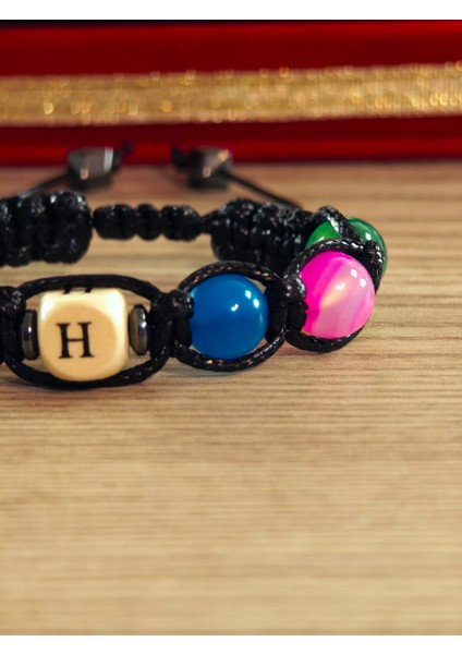 Makrome Bileklik El Yapımı Kişiye Özel Yapım Harfli Makrome Bileklik Doğal Taş Makrome Bileklik