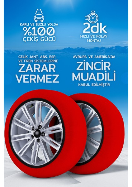 Snowsocks 3D Ekstra Dayanıklı Kar Çorabı – Zincir Muadili | 2 Dakika Hızlı Montaj | Jant & Abs Sistemine Zarar Vermez | En 16662-1 Sertifikalı