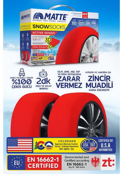 Snowsocks 3D Ekstra Dayanıklı Kar Çorabı – Zincir Muadili | 2 Dakika Hızlı Montaj | Jant & Abs Sistemine Zarar Vermez | En 16662-1 Sertifikalı fırsatları