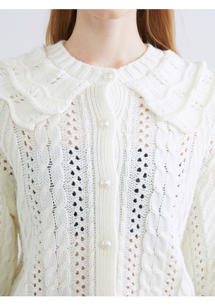 Yeni Sezon Bebe Yaka Ajurlu Kadın Triko Hırka modelleri