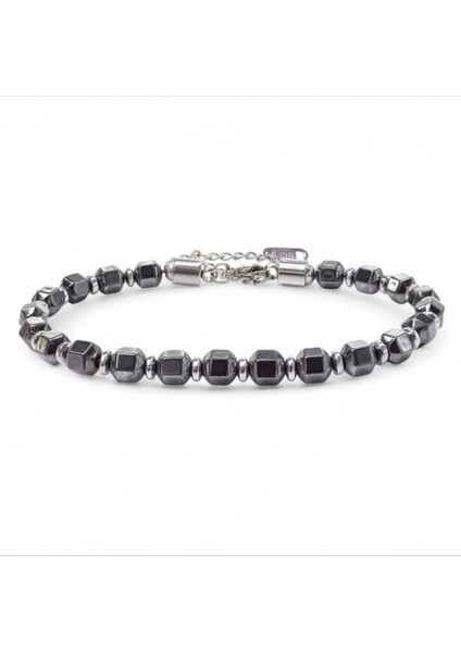 Erkek Elmas Kesim Hematit Ayaranabilir Çelik Zincir Bileklik
