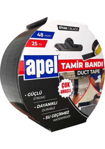 Tamir Bandı (Duct Tape) Askılı Karton 48 mm x 25 M Siyah