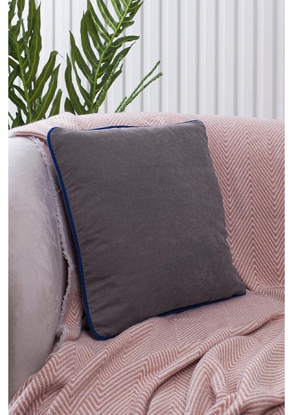 Renk Seçenekli Lacivert Biyeli Gri Kırlent Kılıfı Dekoratif Düz Sade Panoroma Panbiy Gri Lacivert 30X50