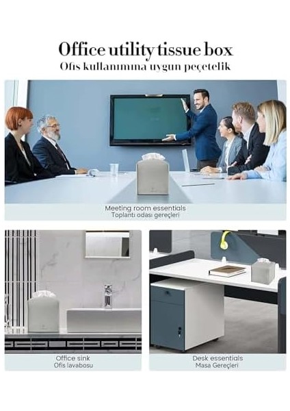 Modern Pu Deri Peçete Kutusu Kapağı,, Basit Düz Renk Tutucu Kare Peçete Çantası, Ofis, Araba, Açık Çadır, Yemek Masası Için Ideal, 13 x 13 x 13 Cm, Gümüş fiyatları