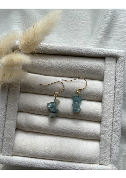 Kırık Akuamarin Taşı Altın Kaplama Sallantı Modern Küpe