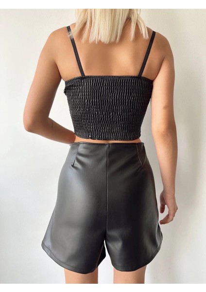Yzlal Çift Fermuarlı Deri Şort H24394 Siyah (Beden: M) modelleri