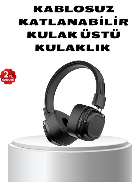 Yzlal Kablosuz Kulak Üstü Bluetooth Kulaklık Güçlü Bas ve Katlanabilir Tasarım