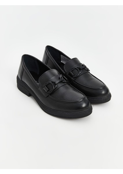 Yeni Sezon Deri Görünümlü Kadın Loafer Ayakkabı
