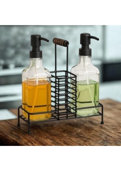 2'li Cam Dispenser Seti – Metal Taşıyıcılı Sıvı Sabun & Deterjan Pompa Şişeleri, Endüstriyel Mutfak & Organizer modelleri