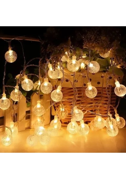 5m 28 LED Kristal Top Gün Işığı Şeffaf Kablo Fişli Eklemeli