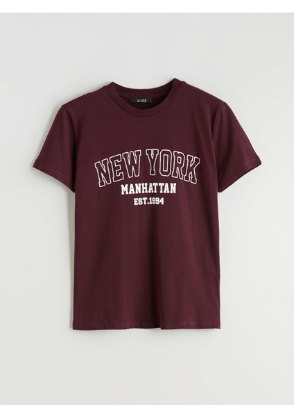 Yeni Sezon Bisiklet Yaka New York Baskılı Kadın Tişört indirimleri