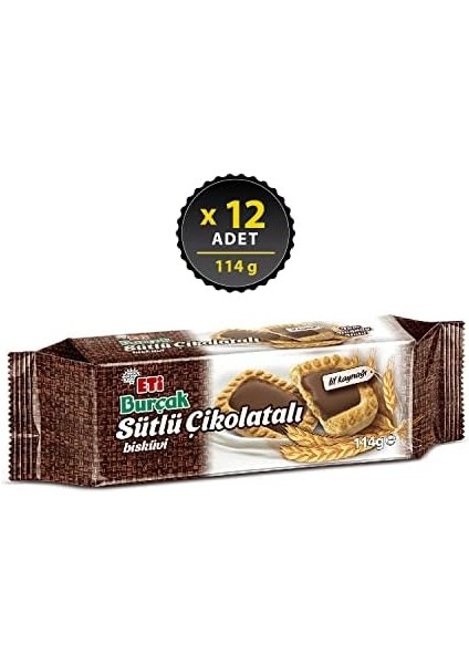 Eti Burçak Sütlü Çikolatalı Bisküvi 114 G x 12 Adet modelleri