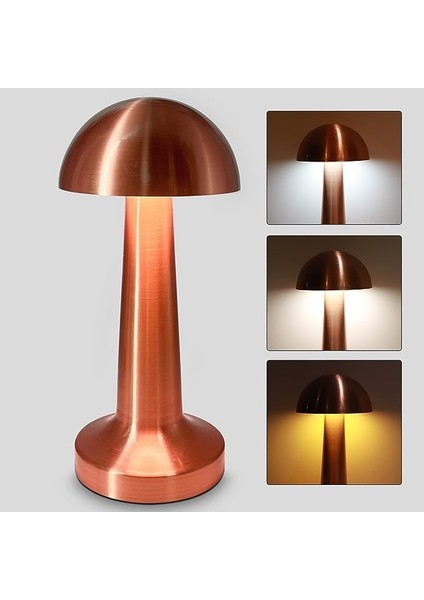 Modern Taşınabilir Masa Lambası, Şarj Edilebilir Batarya, Led, 24 Saate Kadar Uzun Kullanım Süresi, Şık Restoranlar/yatak Odası/akşam Yemeği/kahve Masası 3 Seviye Parlaklık, Metal - Bakır Renk