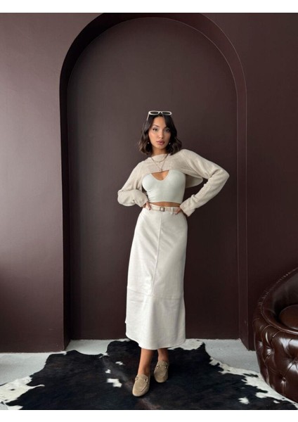 Geniş Kalıp - Scuba Süet Midi Boy Kadın Etek indirimleri