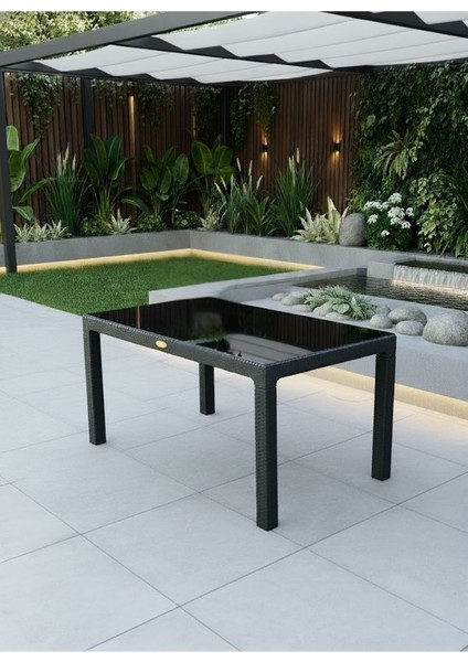 Lotus Rattan Bahçe Balkon Masa Takımı 6 Kişilik 6 Adet Sandalye 90X150CM Camlı Set Pro fiyatları