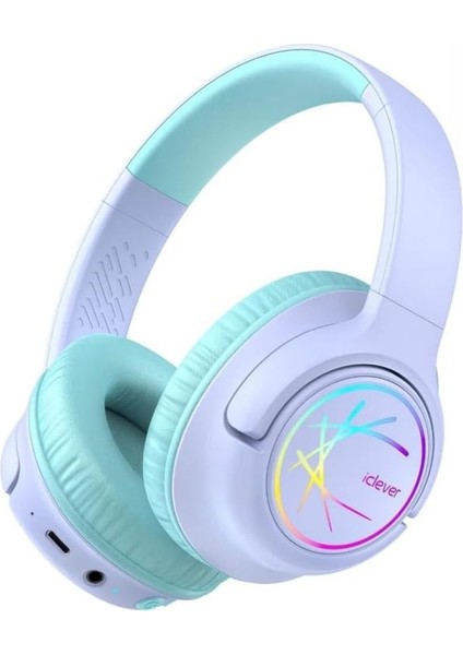 LED Işıklı Güvenli Ses Sınırlı 45 Saat Oynatma Süreli Bluetooth Çocuk Kulaklığı Lila