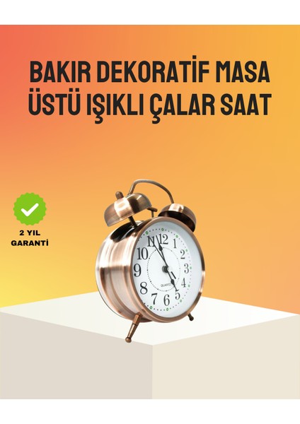 Yzlal Retro Tarz Bronz Dekoratif Masa Saati Metal Gövde Yüksek Sesli Alarm