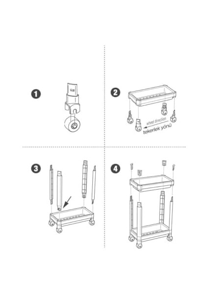 Life 2 Adet 2 Katlı Tekerlekli Tezgah Altı Beyaz Mutfak Rafı MIT1120 modelleri