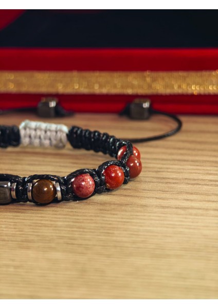 Makrome Bileklik El Yapımı Saf Doğaltaş Özel Yapım Hematit Taşı, Lav Taşı, Akik Taşı, Amatis Taşı fırsatları