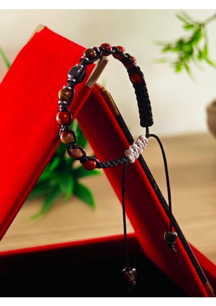 Makrome Bileklik El Yapımı Saf Doğaltaş Özel Yapım Hematit Taşı, Lav Taşı, Akik Taşı, Amatis Taşı