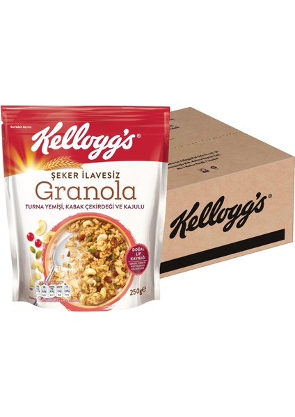 Kellogg's Şeker Ilavesiz Granola Turna Yemişi, Kabak Çekirdeği ve Kajulu 250 gr x 10 Adet