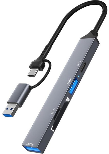 NR22 5in1 Type-C USB Otg Kablolu Hub Istasyonu USB 3.0 5gbps Veri Aktarımı Kart Okuyucu