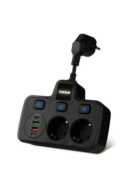 Akım Korumalı 2x USB ve 2x Type-C Portlu 3 Anahtarlı Ikili Priz Hızlı Şarj Özellikli Duvar Tipi Kablolu 2li Priz (Siyah) fiyatları