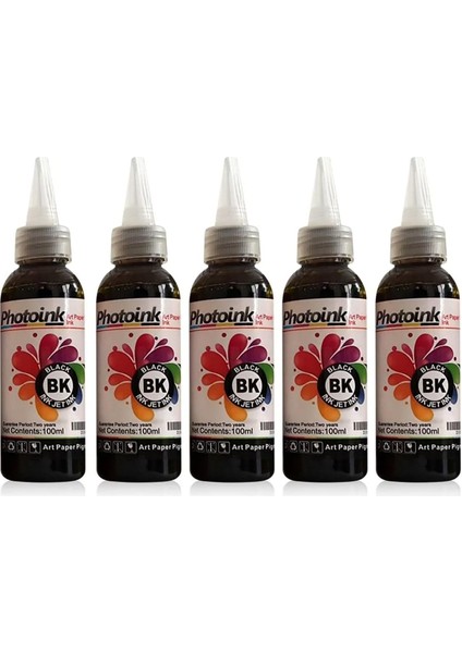 Photoink Epson Uyumlu Kuşe Mürekkebi, 500 Ml. Siyah Kuşe Matbaa Mürekkebi