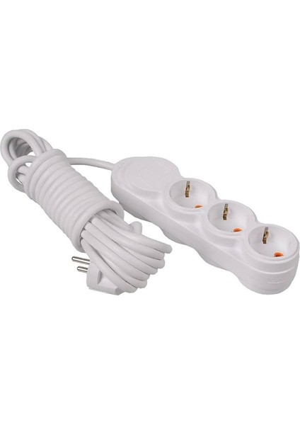 3lü 2 Metre Priz Uzatma Kablosu, Çocuk Korumalı, Klemensli Topraklı Priz - 3500 Watt, 16 Amper, 250 Volt, Beyaz Renk (2 Metre)