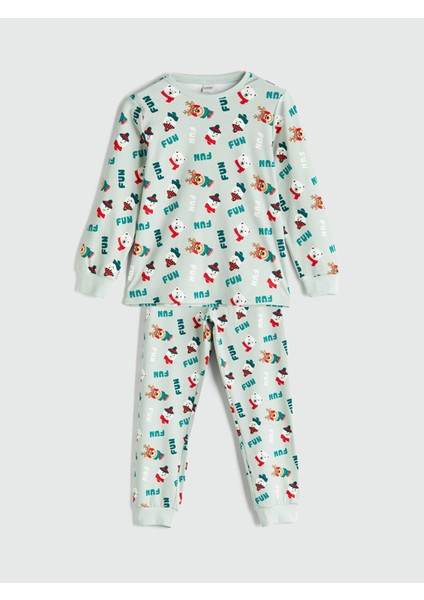 Yeni Sezon Bisiklet Yaka Yılbaşı Temalı Erkek Çocuk Pijama Takımı