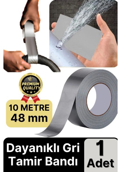 Ekstra Güçlü Dayanıklı Su Geçirmez Sızdırmaz Izolasyon Yalıtım Gri Tamir Bandı 10 mt 48 mm 1 Adet