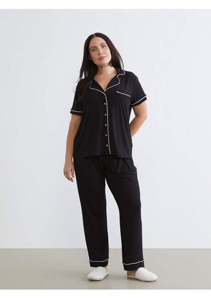 Yeni Sezon Gömlek Yaka Kadın Pijama Takımı