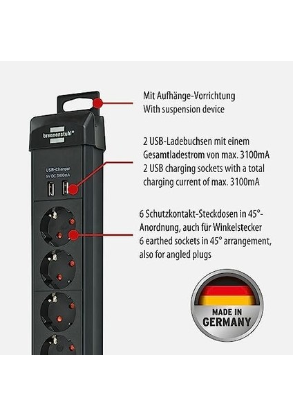 USB Şarj Işlevli Premium 6 Soketli Priz 3 mt Siyah fiyatları