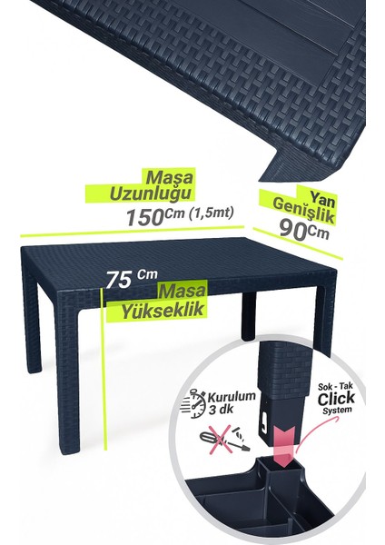 Lotus Rattan Bahçe Balkon Masa Takımı 6 Kişilik 6 Adet Sandalye 90X150CM Camlı Set Pro fırsatları