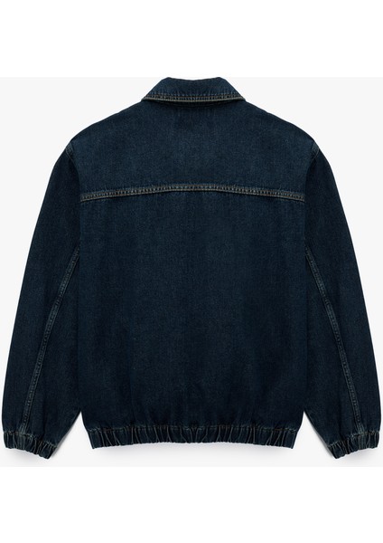 Gömlek Yaka Cepli Fermuarlı Oversize Bomber Jean Ceket fiyatları