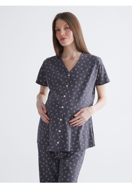 Yeni Sezon V Yaka Desenli Hamile Pijama Takımı fiyatları