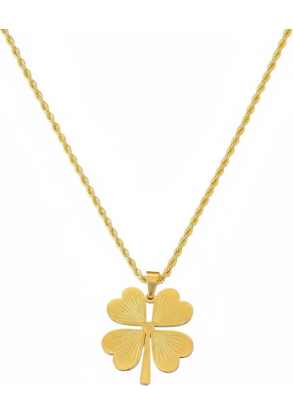 Altın Renk Çelik Dört Yapraklı Yonca Figürlü Zincir Kolye- 60 cm modelleri