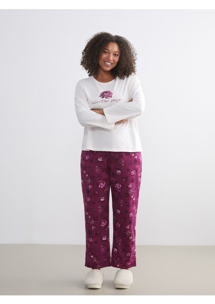 Yeni Sezon Bisiklet Yaka Çiçekli Kadın Pijama Takımı