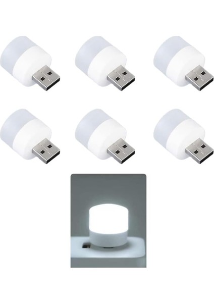 Mini LED Lambalar, Okuma Işığı, 6 Parçalı Taşınabilir Mini USB Gece Lambası, Mobil Led, Bebek Uykusu, Mobil Şarj Lambaları Için Küçük Yuvarlak Işıklar