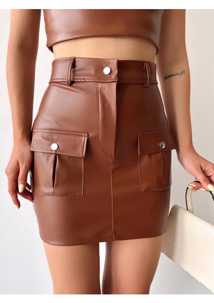 Yzlal Önden Iki Cepli Deri Etek Kahve H240040 (Beden: S) modelleri