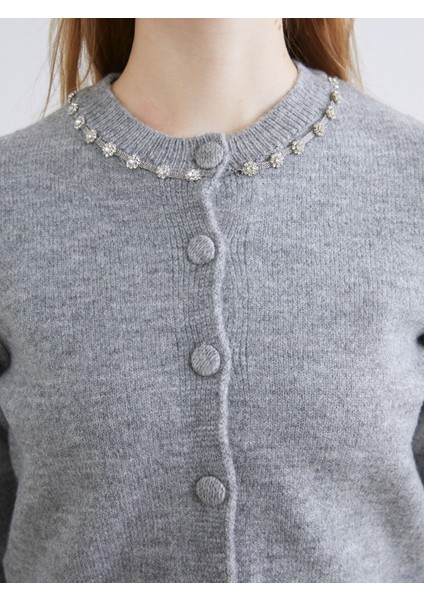 Yeni Sezon Bisiklet Yaka Taşlı Kadın Triko Hırka modelleri