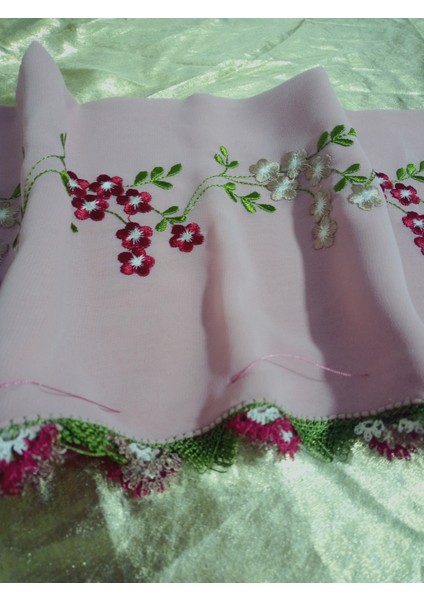 El Emeği Nakış Işlemeli Iğne Oyalı Namaz Örtüsü Çeyizlik Mevlit Başörtüsü Krep Kumaş 145X75 cm